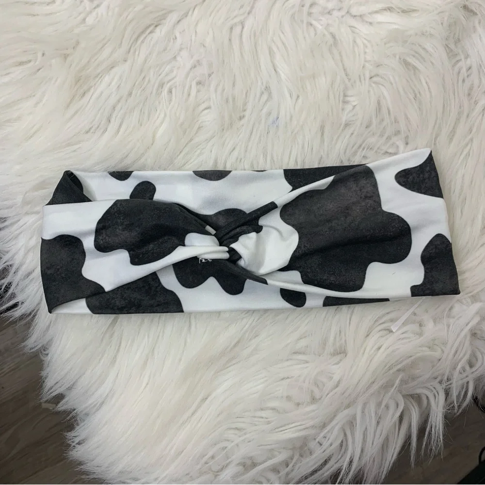 Black and White Cow Print Stretch Headband
